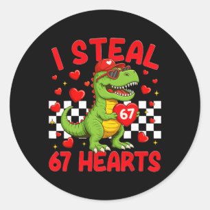 Sticker Rond Je vole des cœurs 67 Saint-Valentin 67 Dinosaure T