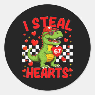 Sticker Rond Je vole des cœurs 67 Saint-Valentin 67 Dinosaure T