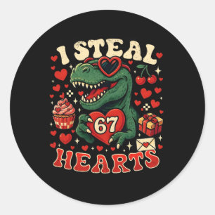 Sticker Rond Je vole des cœurs 67 T-rex de la Saint-Valentin dr