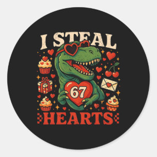 Sticker Rond Je vole des cœurs 67 T-rex de la Saint-Valentin dr