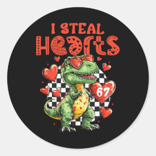 Sticker Rond Je vole des cœurs Dinosaure 67 Saint Valentin Humo