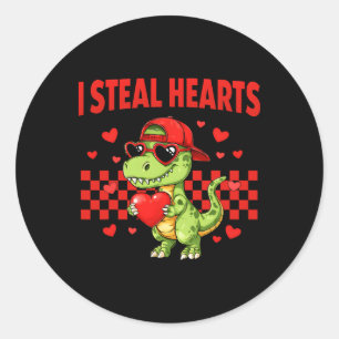 Sticker Rond Je vole des coeurs Saint Valentin Dinosaure Mignon