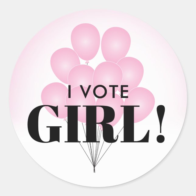 Sticker Rond Je Vote Fille Ballons Roses Parti de Révélation de (Devant)