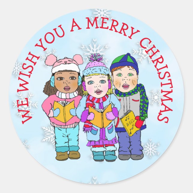 Sticker Rond Je vous souhaite un joyeux Noël Caroleur (Devant)