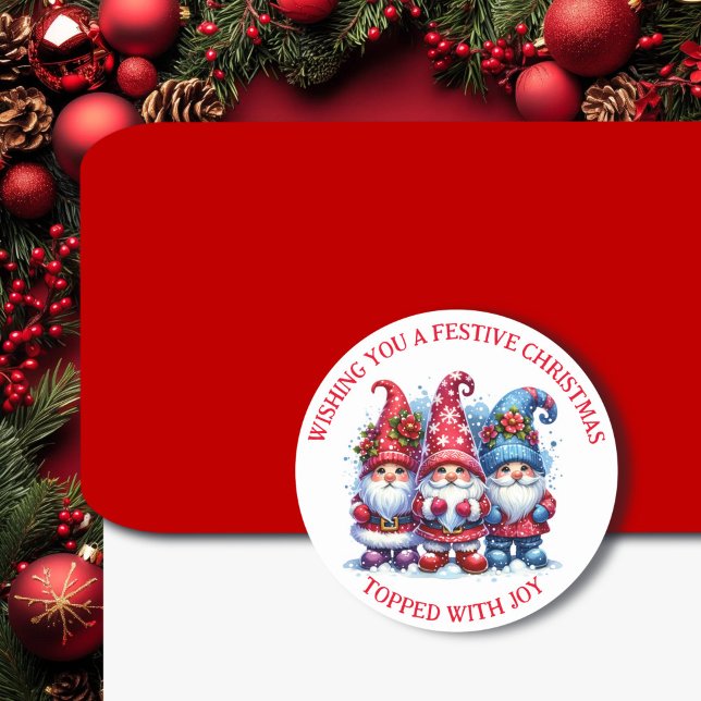Sticker Rond Je vous souhaite un Noël festif | Gnomes vacances (Créateur téléchargé)