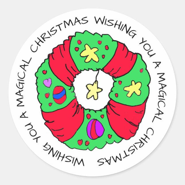 Sticker Rond Je vous souhaite un Noël magique Fête de la couron (Devant)