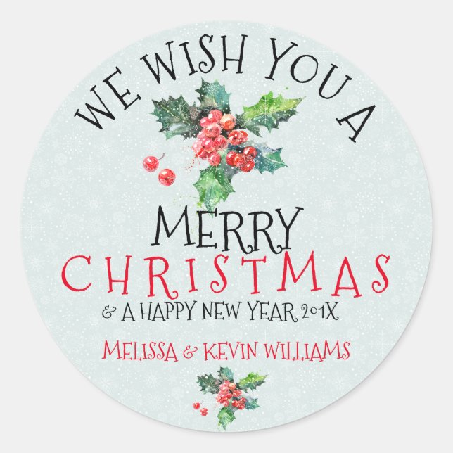 Sticker Rond Je Vous Souhaite Une Merry Christmas Mistletoe Ill (Devant)
