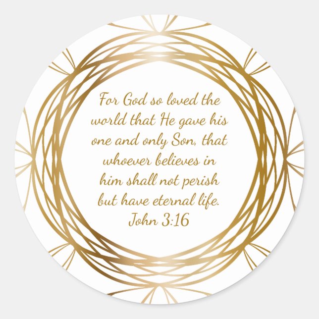 Sticker Rond Jean 3:16 Personnaliser de la Bible Écriture Or No (Devant)