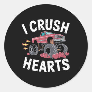 Sticker Rond J'écrase Coeurs Monster Truck Funny Valentines Day