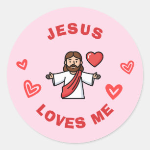 Sticker Rond Jeésus m'aime   Saint-Valentin chrétien pour enfan