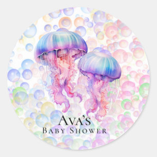 Sticker Rond Jellyfish et bulles colorées Baby shower fille