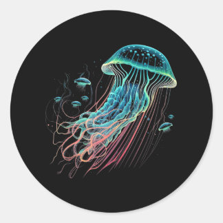 Sticker Rond Jellyfish Océan Animal Plongée Plongée Jelly Poiss