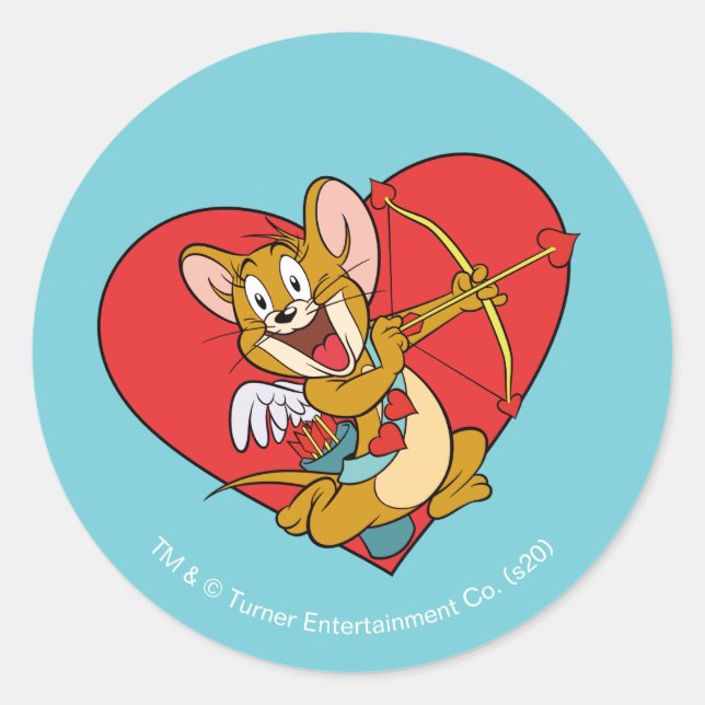 Sticker Rond Jerry Mouse habillée en Valentine Cupide (Devant)
