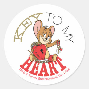 Sticker Rond Jerry Mouse "Key To My Heart" Valentine