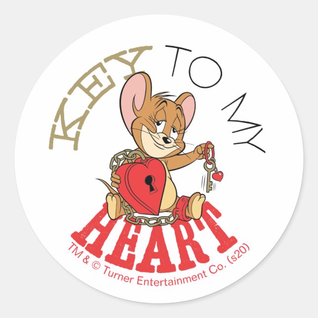 Sticker Rond Jerry Mouse "Key To My Heart" Valentine (Devant)