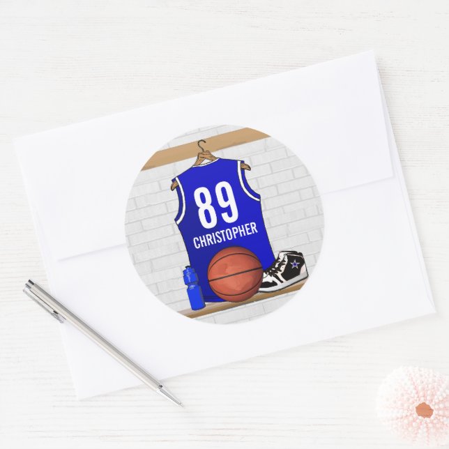 Sticker Rond Jersey Blue and White Basketball (Enveloppe)