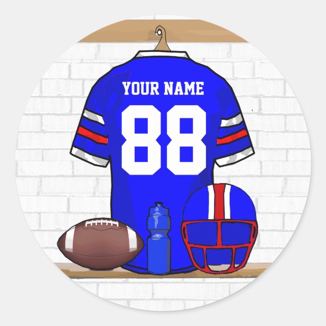Sticker Rond Jersey de football bleu blanc personnalisé (Devant)