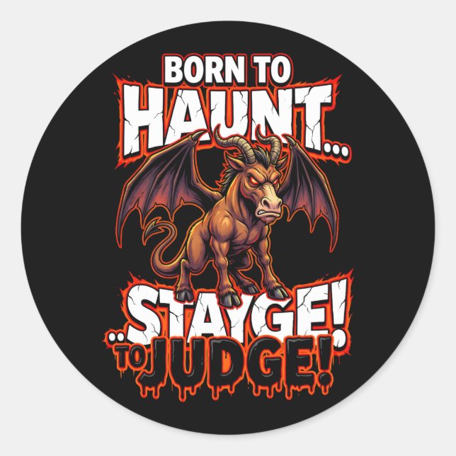 Sticker Rond Jersey Devil Born To Haunt Funny Cryptid Humor (Devant)