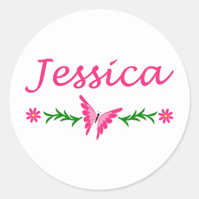 Sticker Rond Jessica (Papillon rose) (Devant)