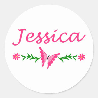 Sticker Rond Jessica (Papillon rose)