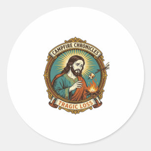 Sticker Rond Jésus a laissé tomber la guimauve Feu de camp Fête
