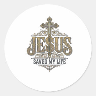 Sticker Rond Jésus a sauvé ma vie Vintage Gravure Chemise Chrét