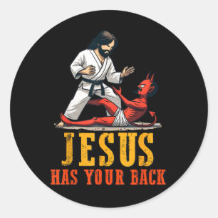Sticker Rond Jésus A Ton Dos Drôle Christian Jiu-jitsu