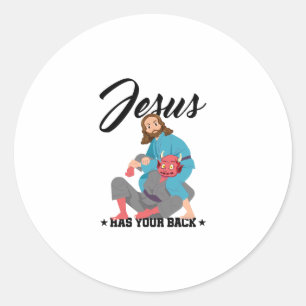 Sticker Rond Jésus A Ton Dos Jiu-Jitsu BJJ Drôle MIXED MARTIAL 