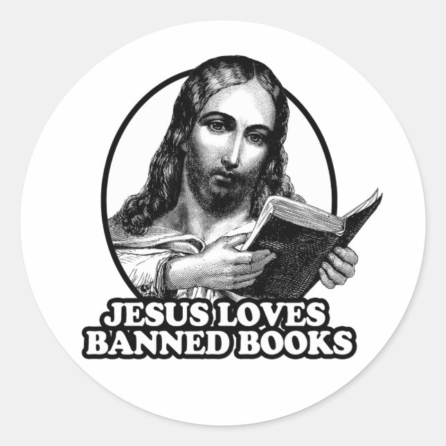 Sticker Rond Jésus aime les livres interdits (Devant)