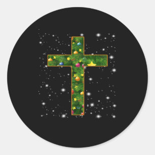 Sticker Rond Jésus amour   Cross Jesus Christian Christmas Tree