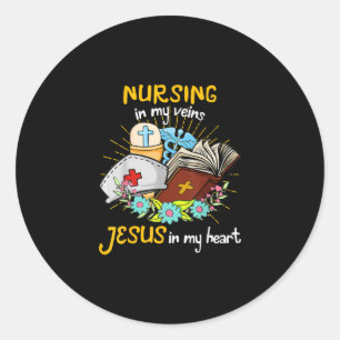 Sticker Rond Jésus amour Infirmière dans mes veines Jésus dan