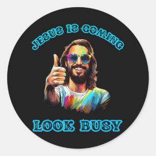 Sticker Rond Jésus Arrive L'Air Occupé Drôle Tie Dye Jesus Chri