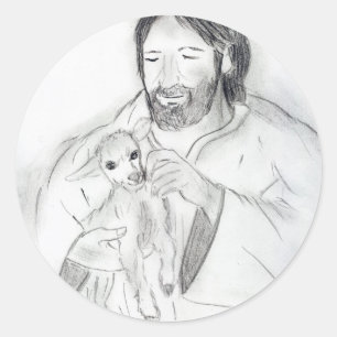 Sticker Rond Jésus avec agneau