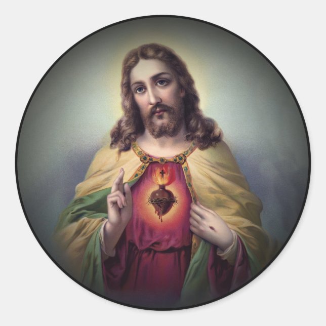 Sticker Rond Jésus avec le Coeur lumineux (Devant)