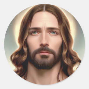 Sticker Rond Jésus avec le portrait bleu vert yeux