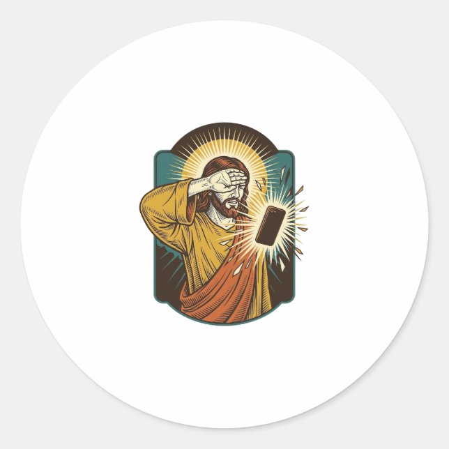 Sticker Rond Jésus aveuglant la luminosité maximale du téléphon (Devant)