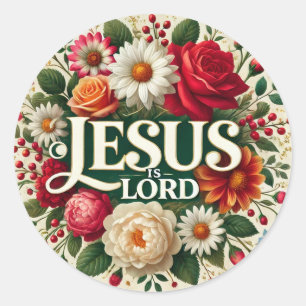 Sticker Rond Jésus catholique sur les Roses crucifix