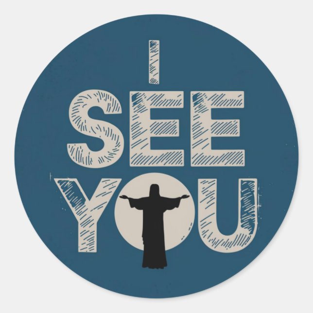 Sticker Rond Jésus chrétien vous regarde, Jésus je vous vois (Devant)