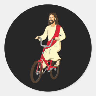 Sticker Rond Jésus-Christ à vélo, foi chrétienne drôle