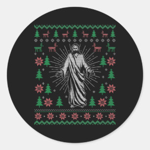 Sticker Rond Jesus Christ Christian Ugly Christmas Sweater For
