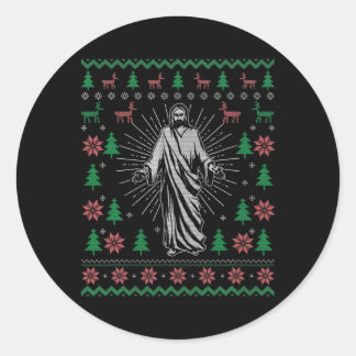 Sticker Rond Jesus Christ Christian Ugly Christmas Sweater For