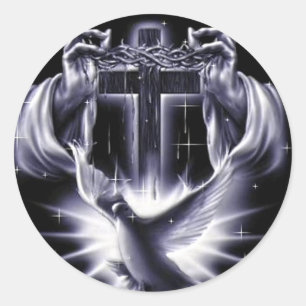 Sticker Rond Jésus-Christ Couronne d'épines et de colombe
