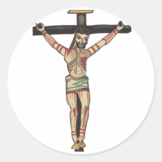 Sticker Rond Jésus Christ Croix Crucifixion aquarelle art (Devant)