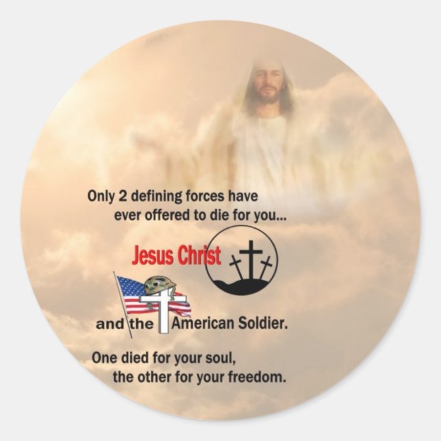 Sticker Rond Jésus Christ et le soldat américain (Devant)