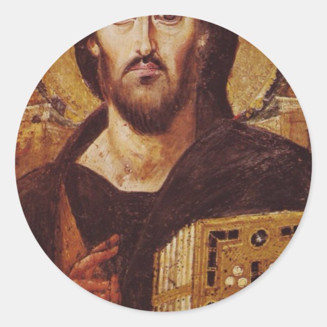 Sticker Rond Jesus Christ Pantocrate Christian Icon (Devant)