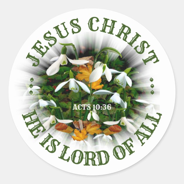 Sticker Rond Jésus Christ Seigneur de tous les jolis Snowdrops  (Devant)