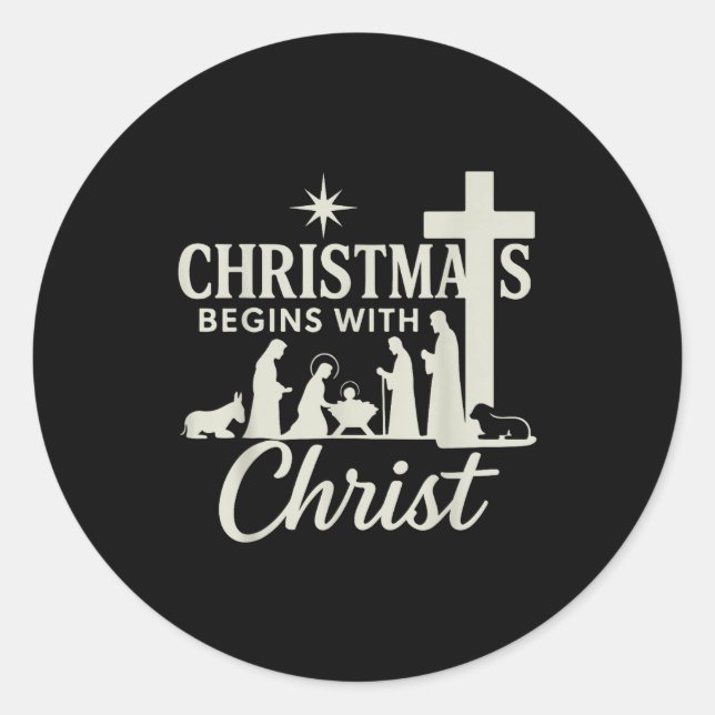 Sticker Rond Jesus Christmas Begins With Christ Pjs Pajamas Tod (Devant)