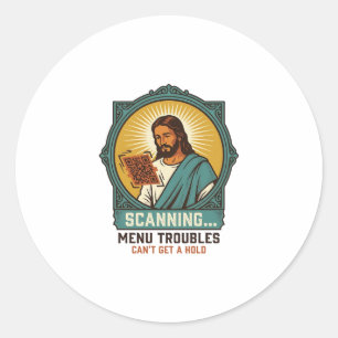 Sticker Rond Jésus Code QR flou ne scannera pas Menu Humour Tec