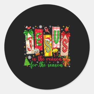 Sticker Rond Jésus Est La Raison De La Saison Chrétien Noël