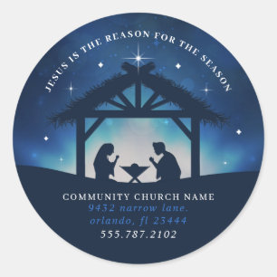 Sticker Rond Jésus est la raison de la saison Nativité Eglise